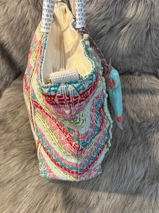 NWT America & Beyond Multicolor Embroidered Tote with Zip Pouch Set - Picture 11 of 13